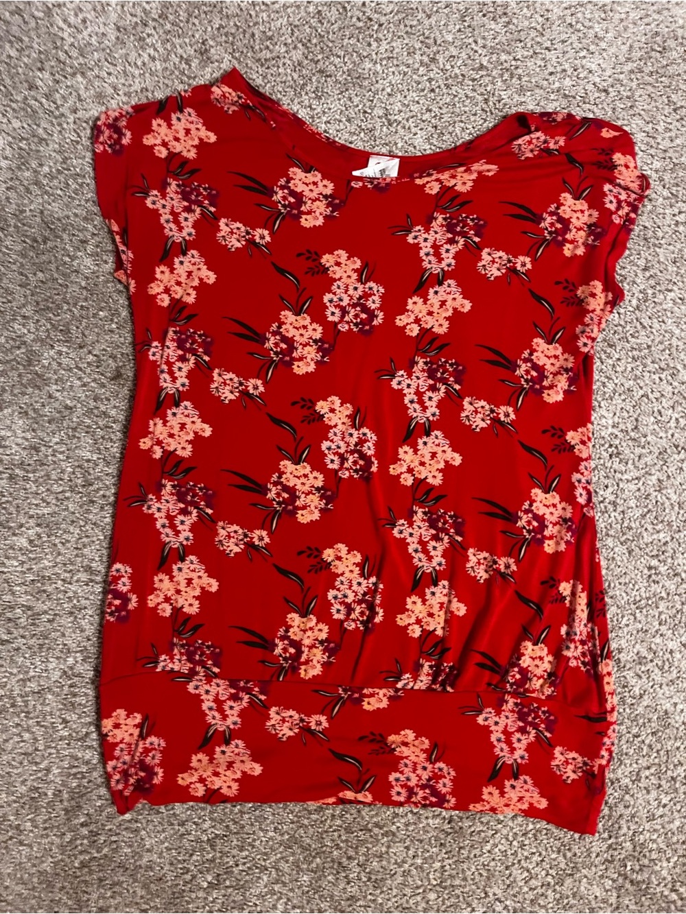 Lascana Red Floral Cap-Sleeve Tunic Top w/Banded Bottom (Sz 8/10)